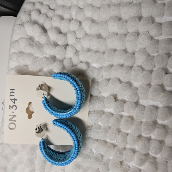 On 34th Blue Beaded Hoop Earrings - Picture 4 of 5